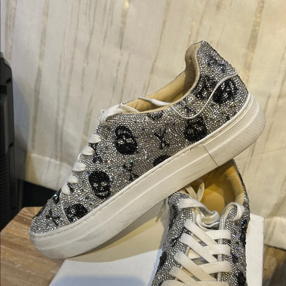 Betsey Johnson Silver Skull Glitter Sneakers - Picture 3 of 5
